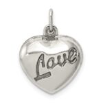 Sterling Silver Love Puffed Heart Charm - Image 3