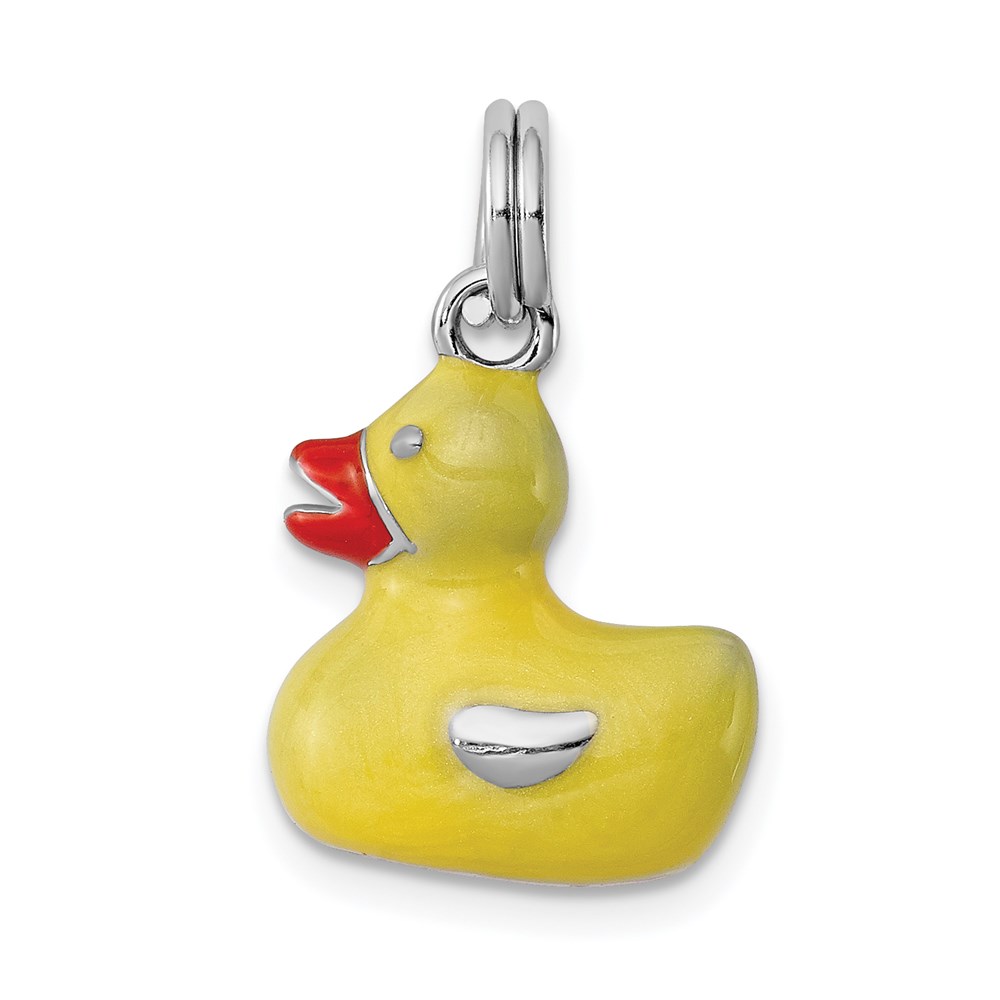 QC6812.jpg Sterling Silver Rhodium-plated Enamel Duck Charm - Image 1