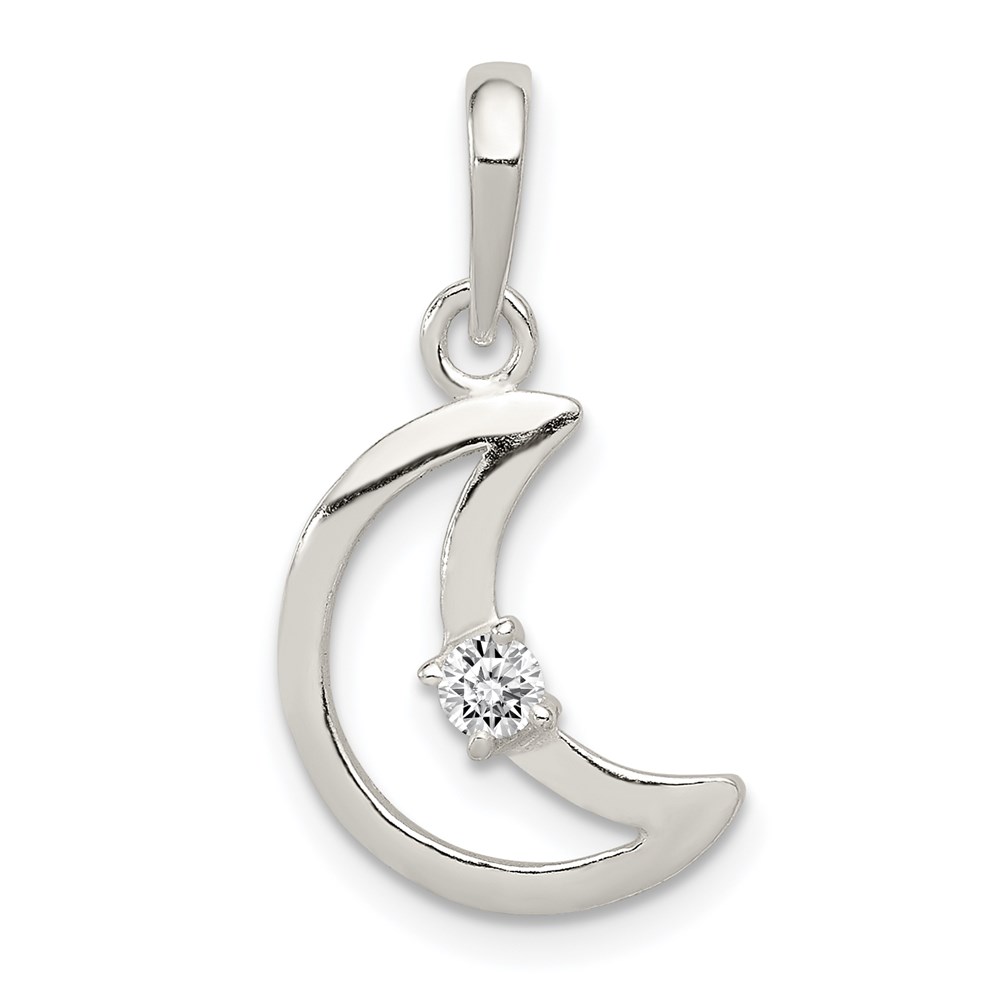 QC6847.jpg Sterling Silver & CZ Polished Moon Pendant - Image 1