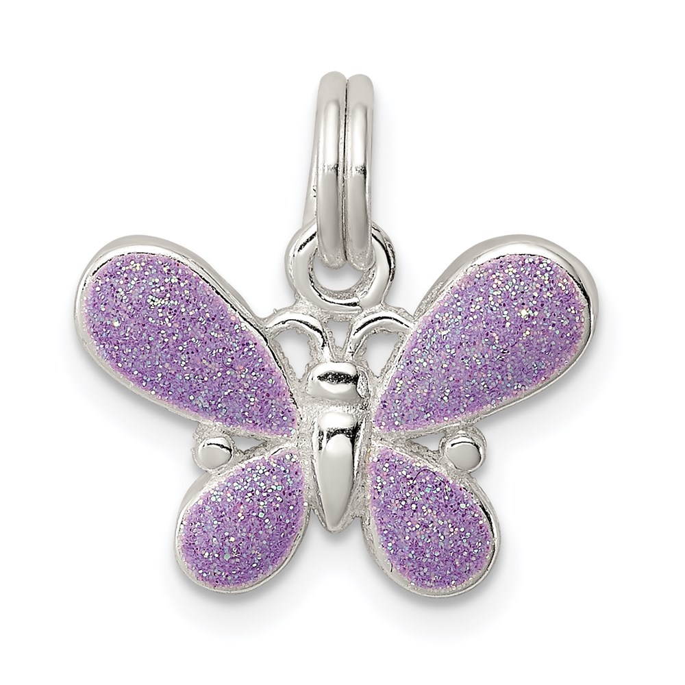 QC6863.jpg Sterling Silver Rhodium-plated Purple Enamel Polished Butterfly Charm - Image 1