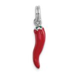 Sterling Silver Rhodium Plated Red Enamel with Green Enamel Accent Pepper Charm - Image 3