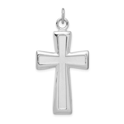 Sterling Silver Platinum-plated Polished and Satin Cross Pendant