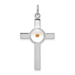Sterling Silver Platinum-plated Polished & Epxy Cross w/Mustard Seed Pendan