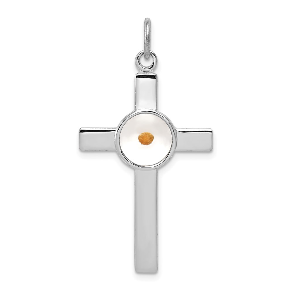 QC7259.jpg Sterling Silver Platinum-plated Polished & Epxy Cross w/Mustard Seed Pendan - Image 1