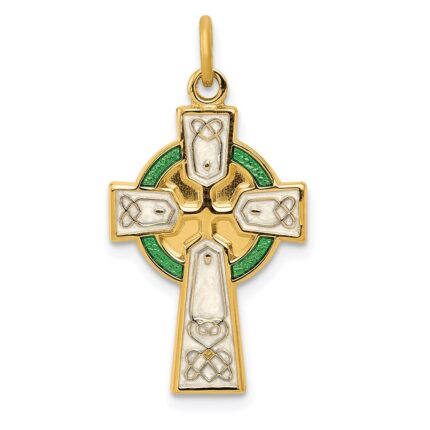 Sterling Silver Platinum-plated Polished/Gold-plated Epoxy Cross Pendant