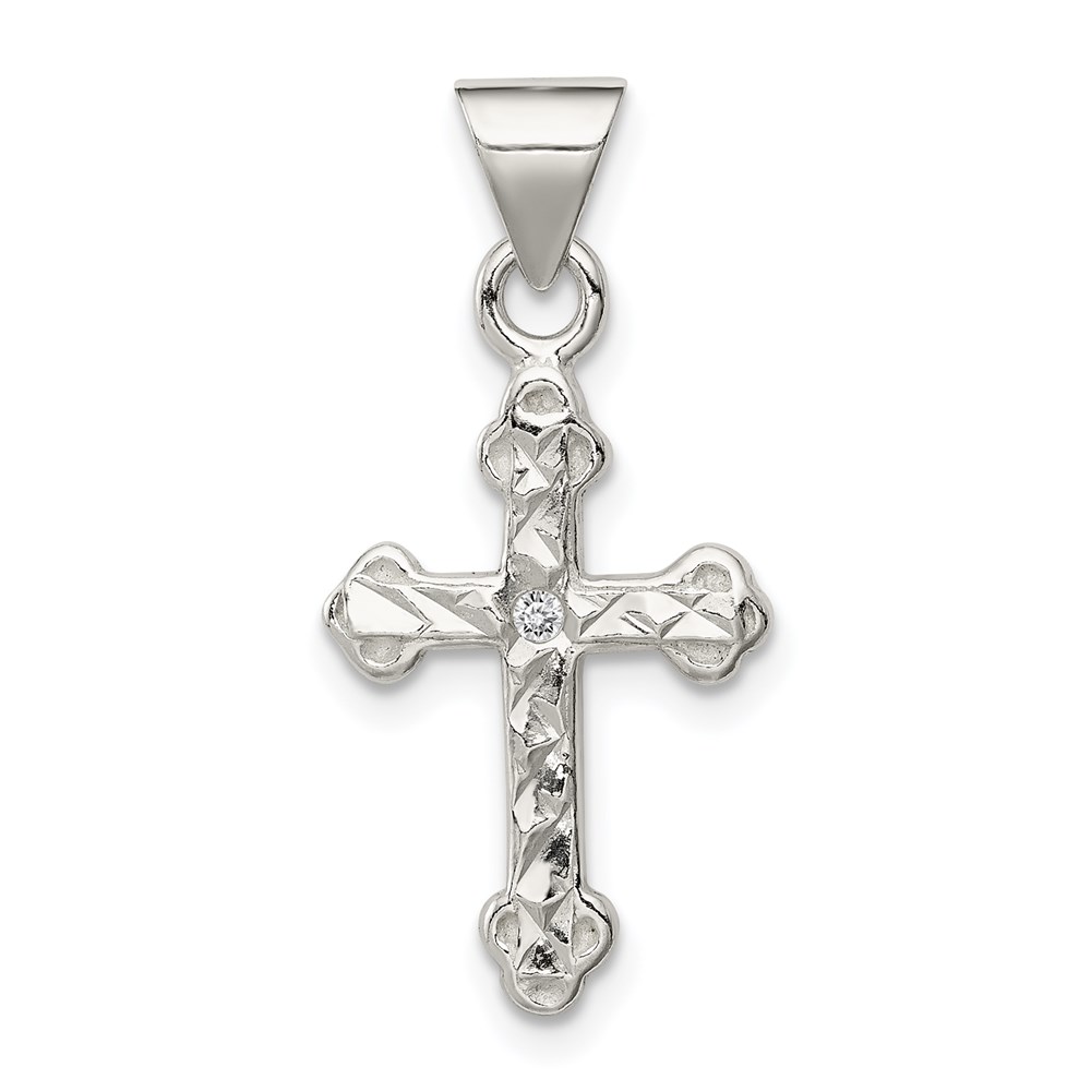 QC7326.jpg Sterling Silver Cross with CZ Pendant - Image 1