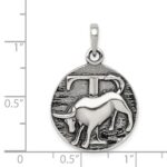 Sterling Silver Polished Antique Finish Taurus Horoscope Zodiac Pendant - Image 3