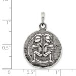 Sterling Silver Polished Antique Finish Gemini Horoscope Zodiac Pendant - Image 3