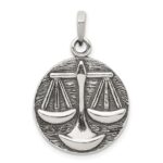 Sterling Silver Polished Antique Finish Libra Horoscope Zodiac Pendant
