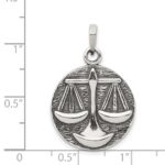Sterling Silver Polished Antique Finish Libra Horoscope Zodiac Pendant - Image 3