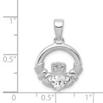 Sterling Silver Rhodium Plated CZ Claddagh Pendant - Image 3