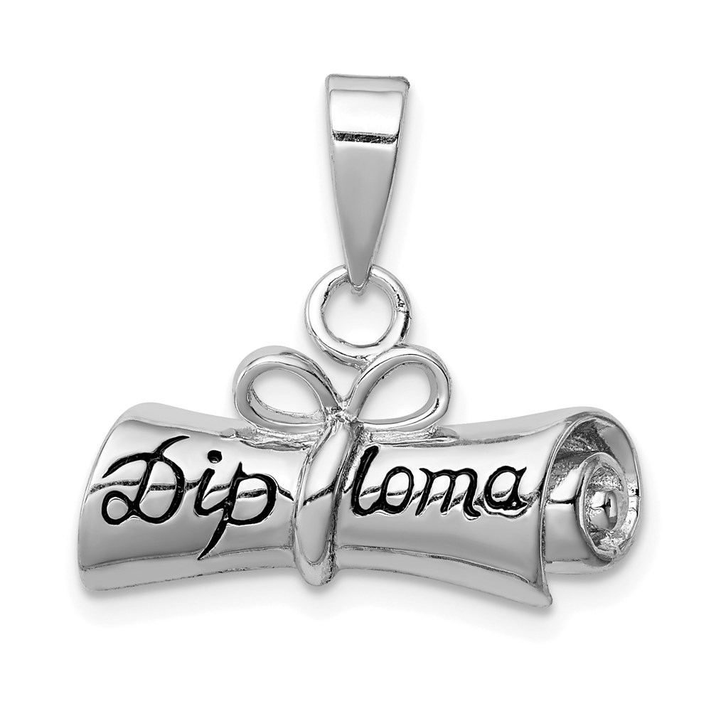 QC7756.jpg Sterling Silver Rhodium-plated Rolled-Up Diploma Charm - Image 1