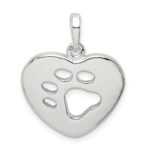 Sterling Silver Polished Heart with Paw Print Pendant