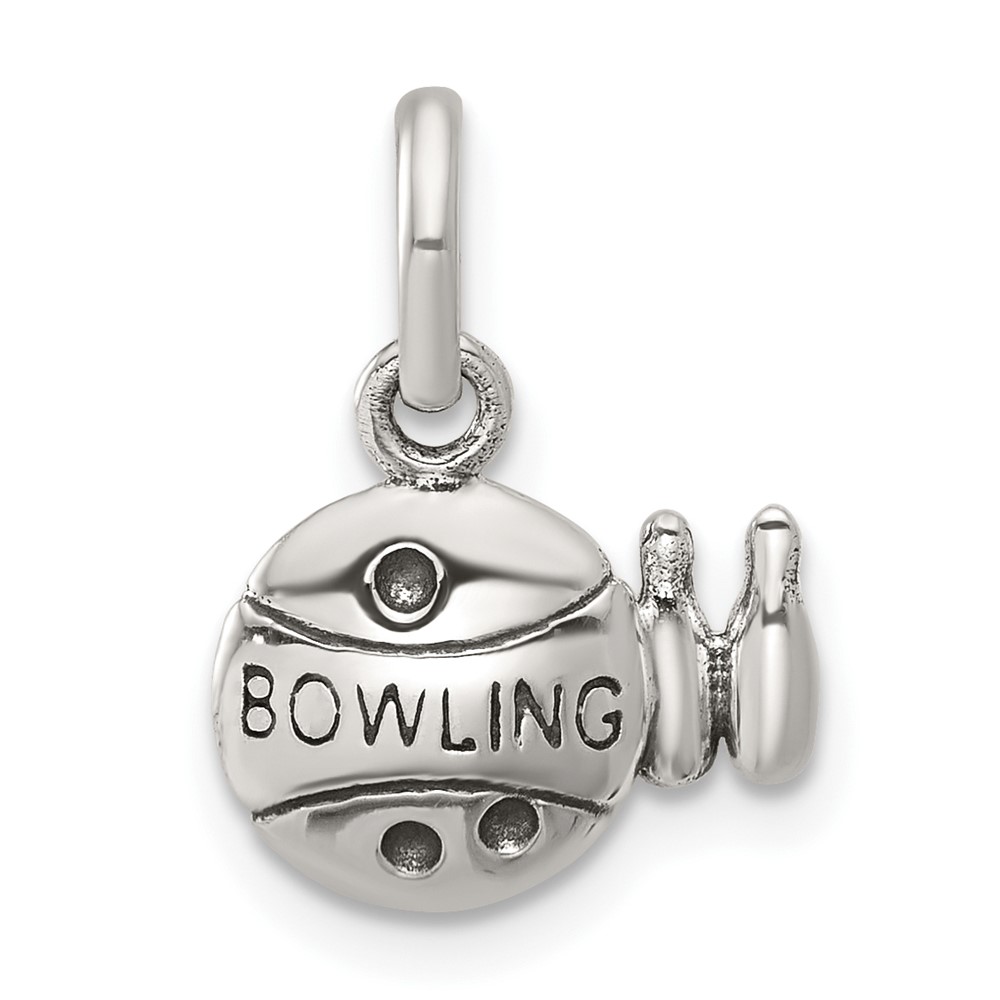 QC7916.jpg Sterling Silver Antiqued Bowling Ball and Pins Charm - Image 1