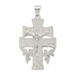 Sterling Silver Polished Large Caravaca INRI Crucifix Cross Pendant