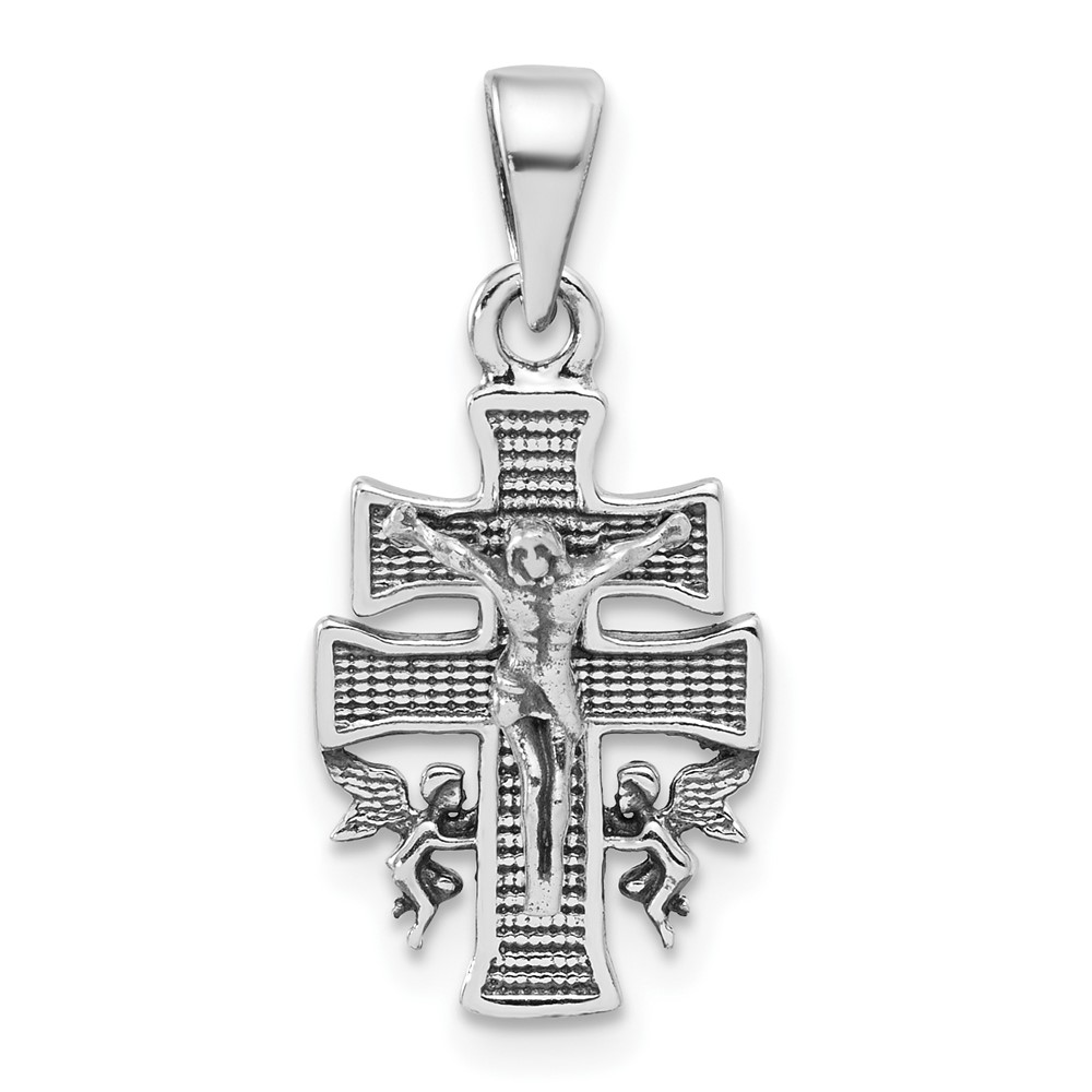 QC8138.jpg Sterling Silver Antiqued Mini INRI Crucifix Pendant - Image 1