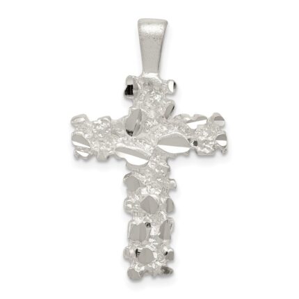 Sterling Silver Satin Finish Diamond-cut Cross Pendant