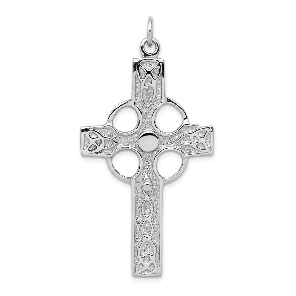 QC8198.jpg Sterling Silver Rhodium-plated Polished Celtic Cross Pendant - Image 1