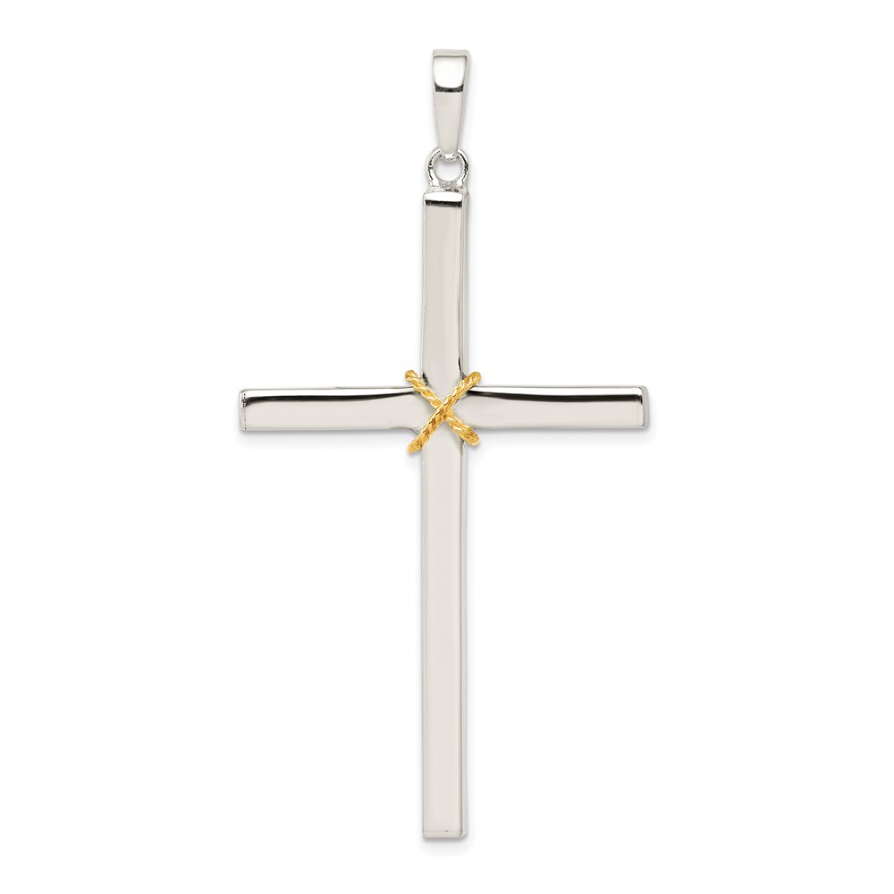 QC8268.jpg Sterling Silver Polished w/Gold-plated Rope Hollow Crucifix Pendant - Image 1
