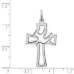 Sterling Silver Platinum-plated Polished Cut-out Dove Cross Pendant - Image 4
