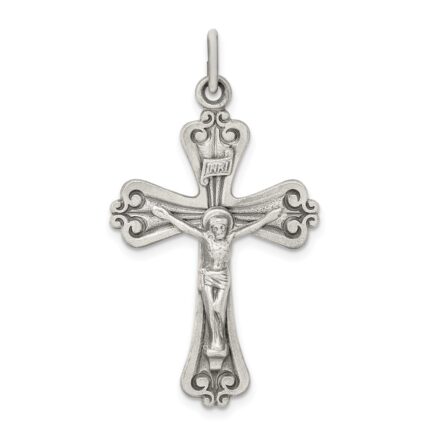 Sterling Silver Antiqued and Brushed INRI Crucifix Pendant