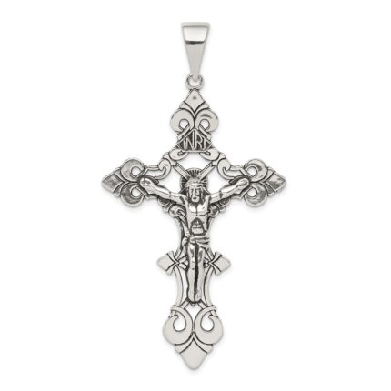 Sterling Silver Antiqued Large INRI Crucifix Pendant