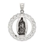 Sterling Silver Antiqued Religious Ruffled Circle Pendant - Image 4