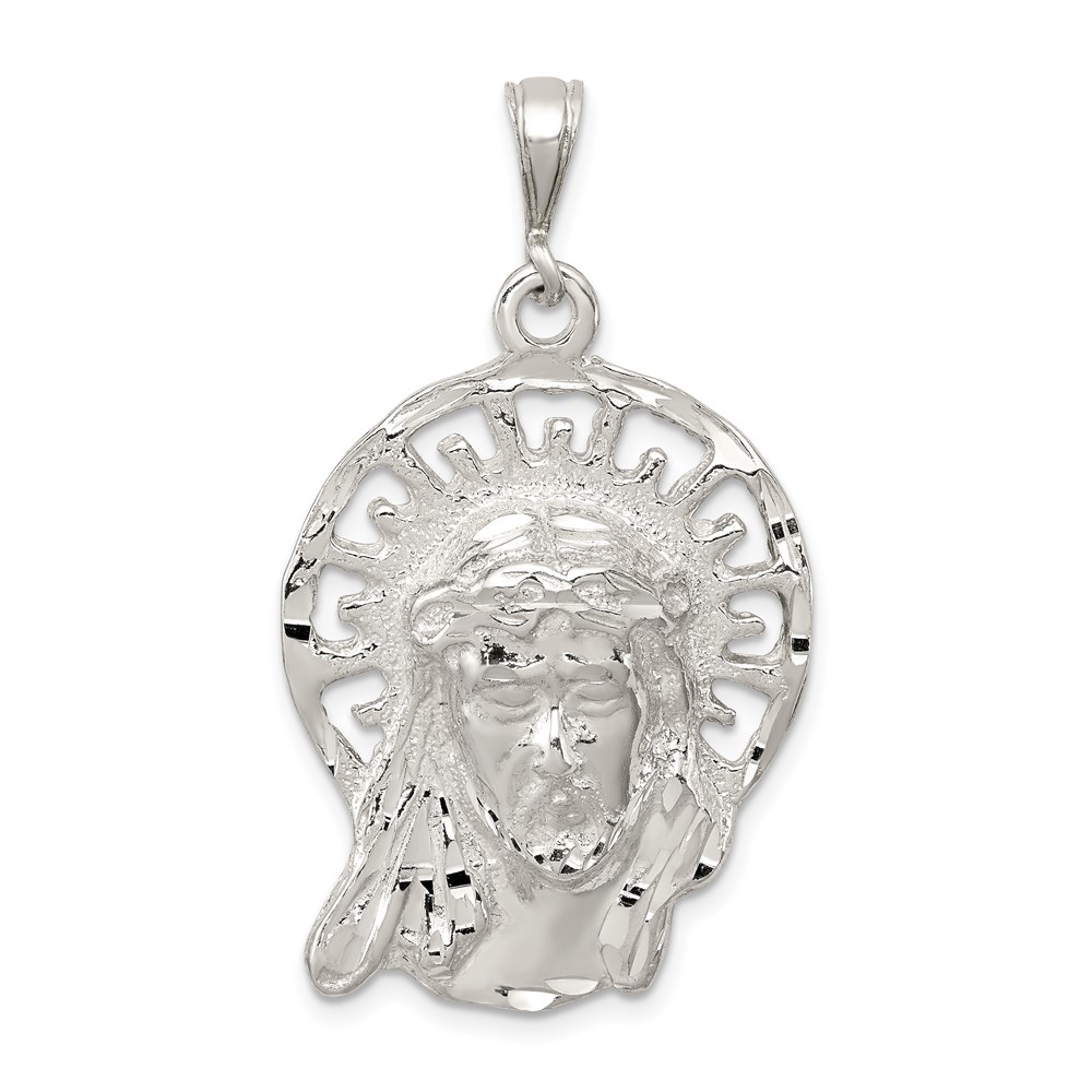 QC8384.jpg Sterling Silver Polished & Textured Jesus Head Pendant - Image 1