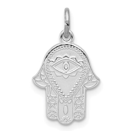 Sterling Silver Platinum-plated Polished Chamseh/Hamsa Pendant