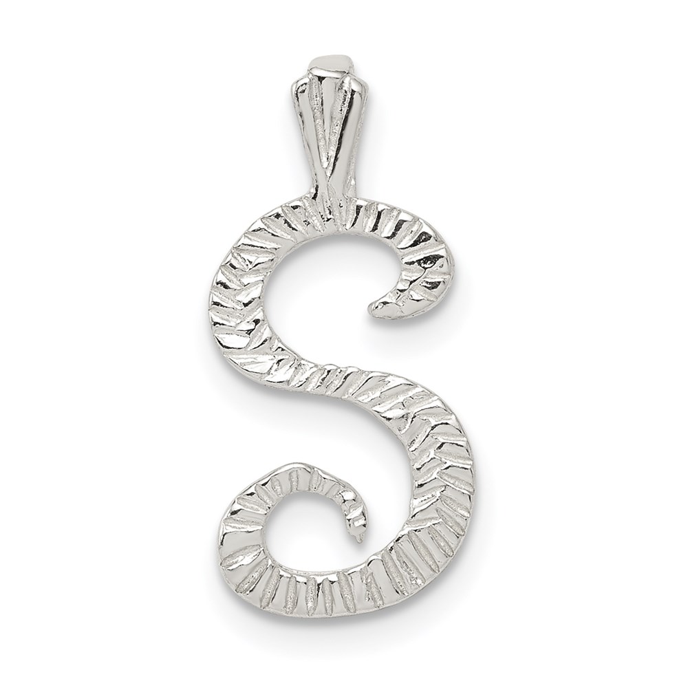 QC8459S.jpg Sterling Silver Polished & Textured Letter S Initial Chain Slide - Image 1