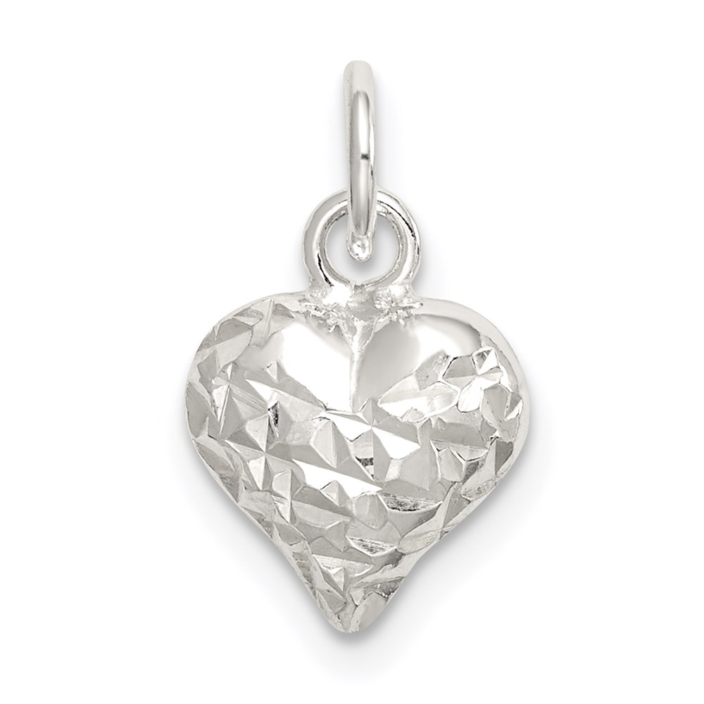 QC8467.jpg Sterling Silver Polished Diamond-cut Puff Heart Charm - Image 1