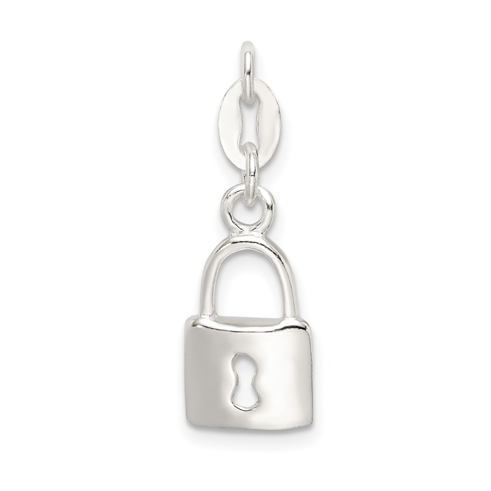 QC8510.jpg Sterling Silver Polished Lock & Key Charm - Image 1