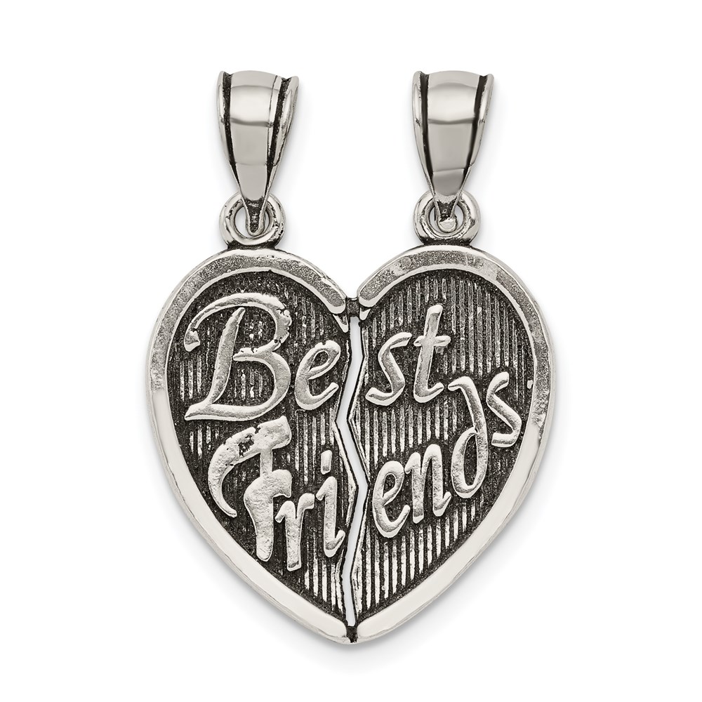 QC8531.jpg Sterling Silver Antiqued Best Friends Break Apart Heart Pendant - Image 1