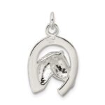 Sterling Silver Polished Horseshoe with Horse Head Pendant - Image 4