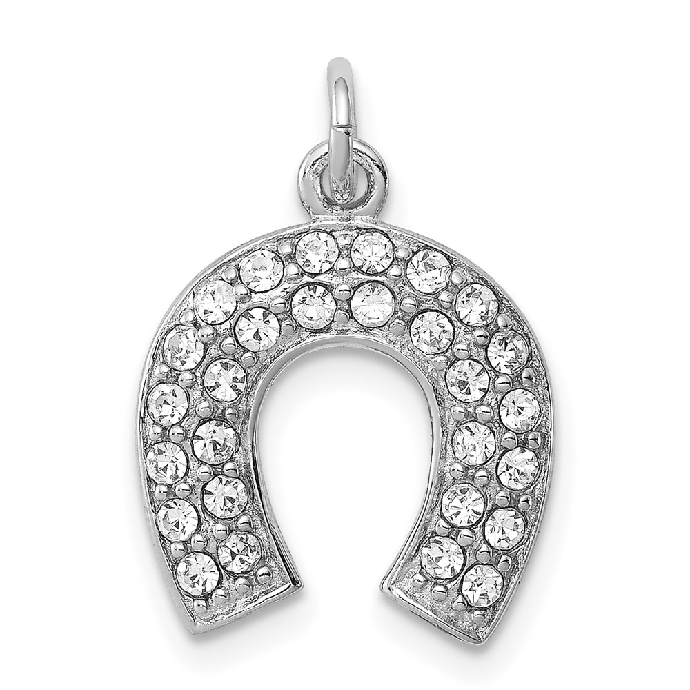 QC8648.jpg Sterling Silver Rhodium-plated Horseshoe w/Crystal Pendant - Image 1