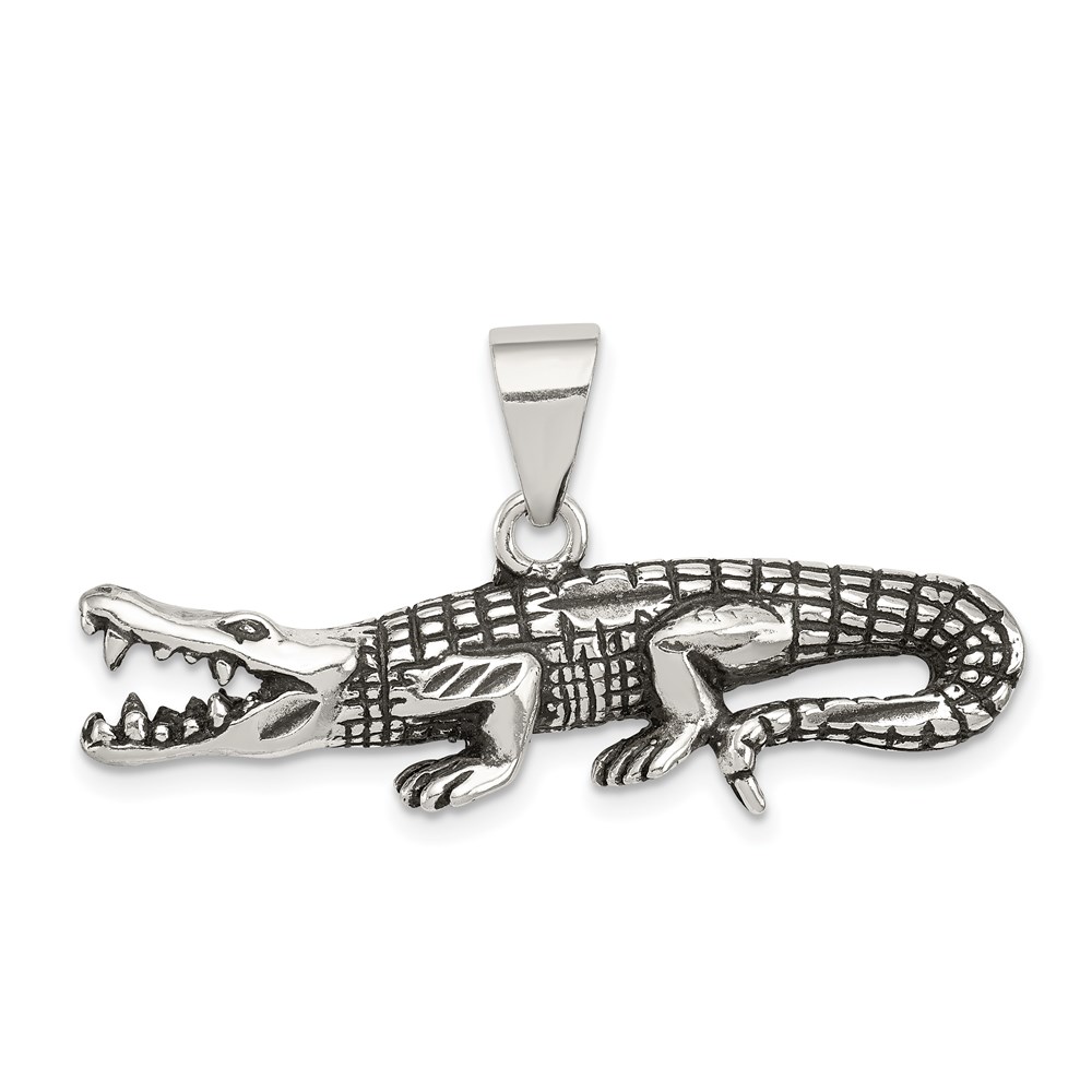 QC8738.jpg Sterling Silver Antiqued & Textured Crocodile Pendant - Image 1