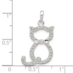 Sterling Silver Polished CZ Cat Pendant - Image 3
