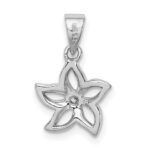 Sterling Silver Rhodium-plated Flower with CZ Pendant - Image 4