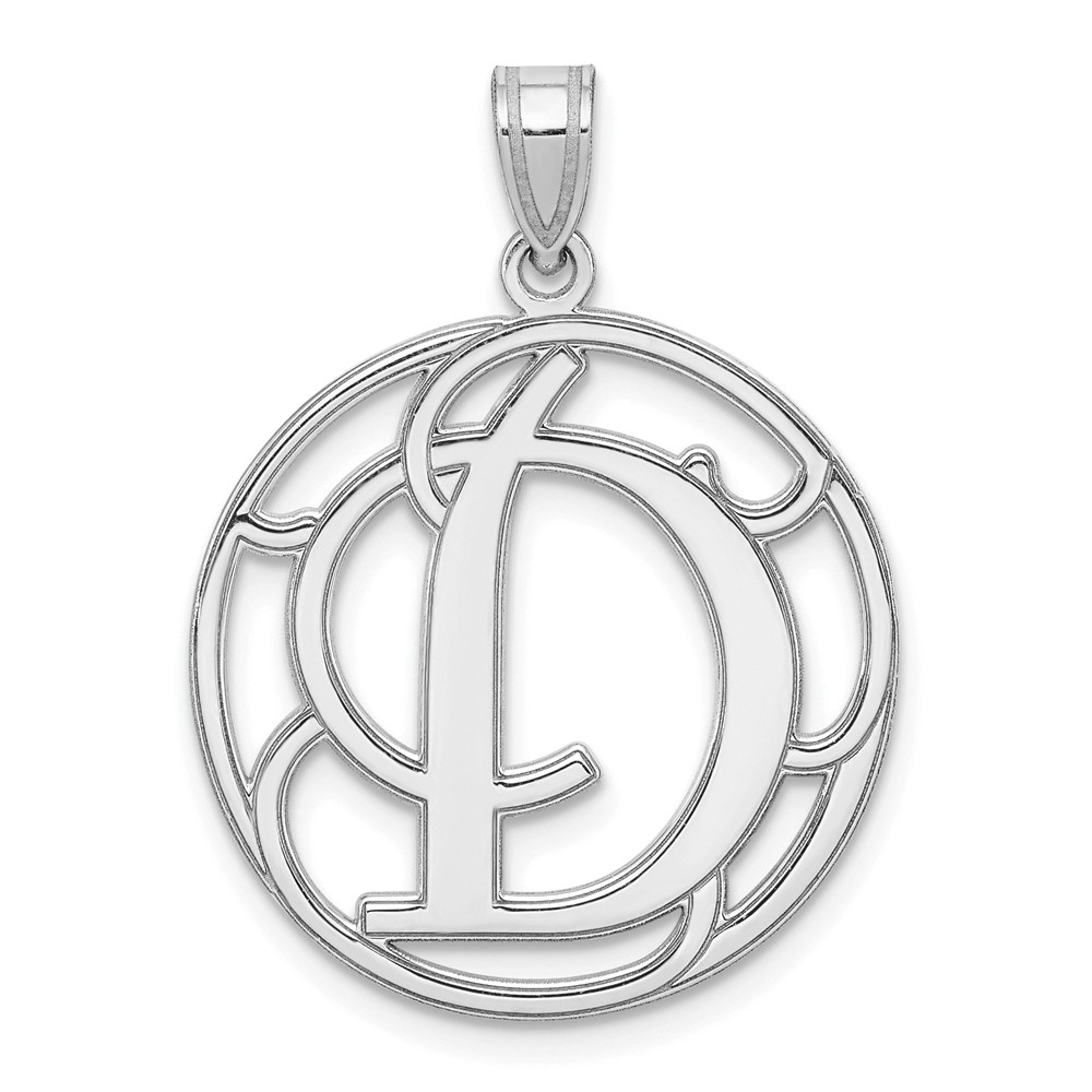QC8999D.jpg Sterling Silver Rhodium-plated Fancy Script Letter D Initial Pendant - Image 1