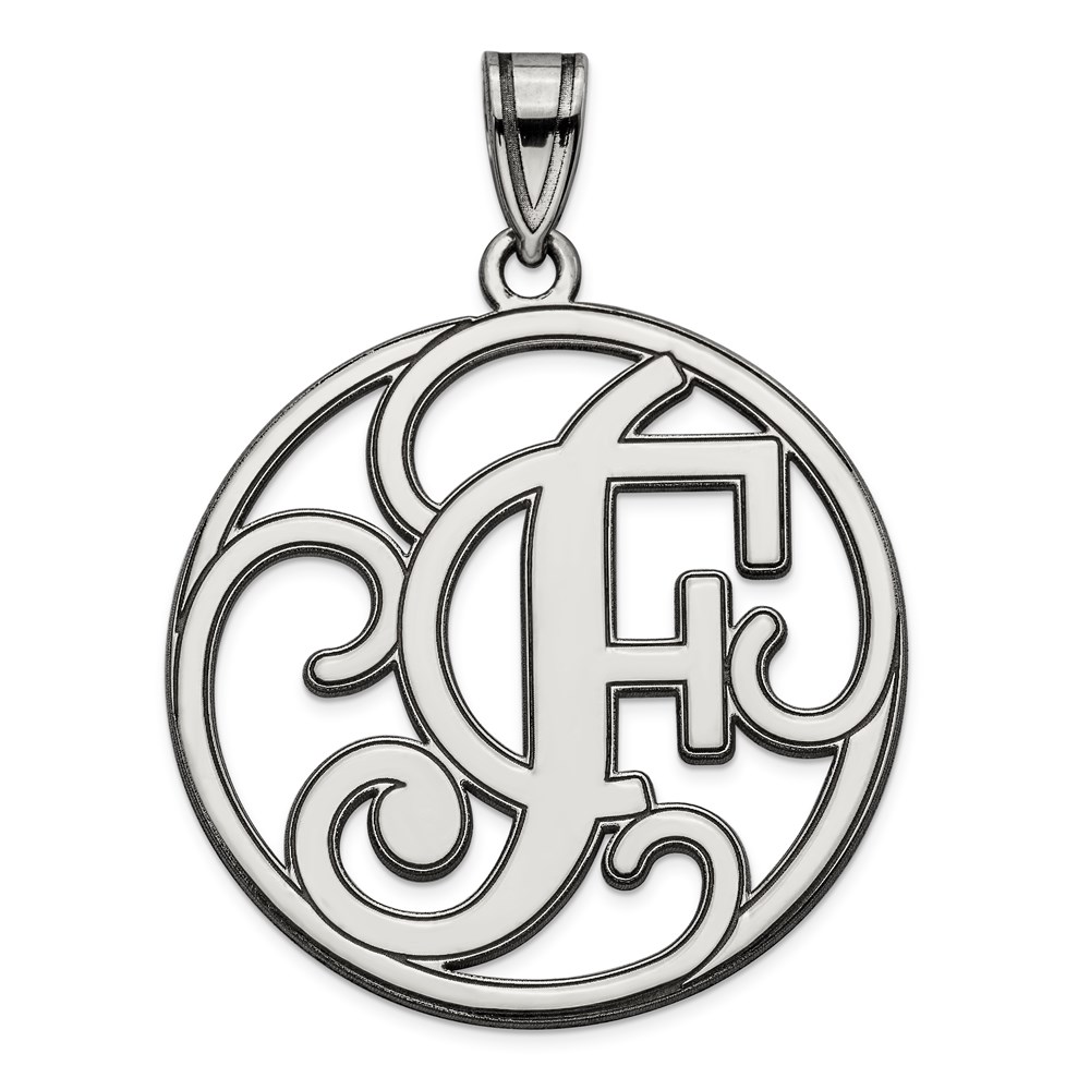 QC8999F.jpg Sterling Silver Rhodium-plated Fancy Script Letter F Initial Pendant - Image 1