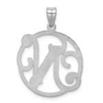 Sterling Silver Rhodium-plated Fancy Script Letter N Initial Pendant - Image 4