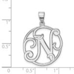 Sterling Silver Rhodium-plated Fancy Script Letter N Initial Pendant - Image 3
