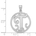Sterling Silver Rhodium-plated Fancy Script Letter T Initial Pendant - Image 4