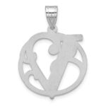 Sterling Silver Rhodium-plated Fancy Script Letter V Initial Pendant - Image 3