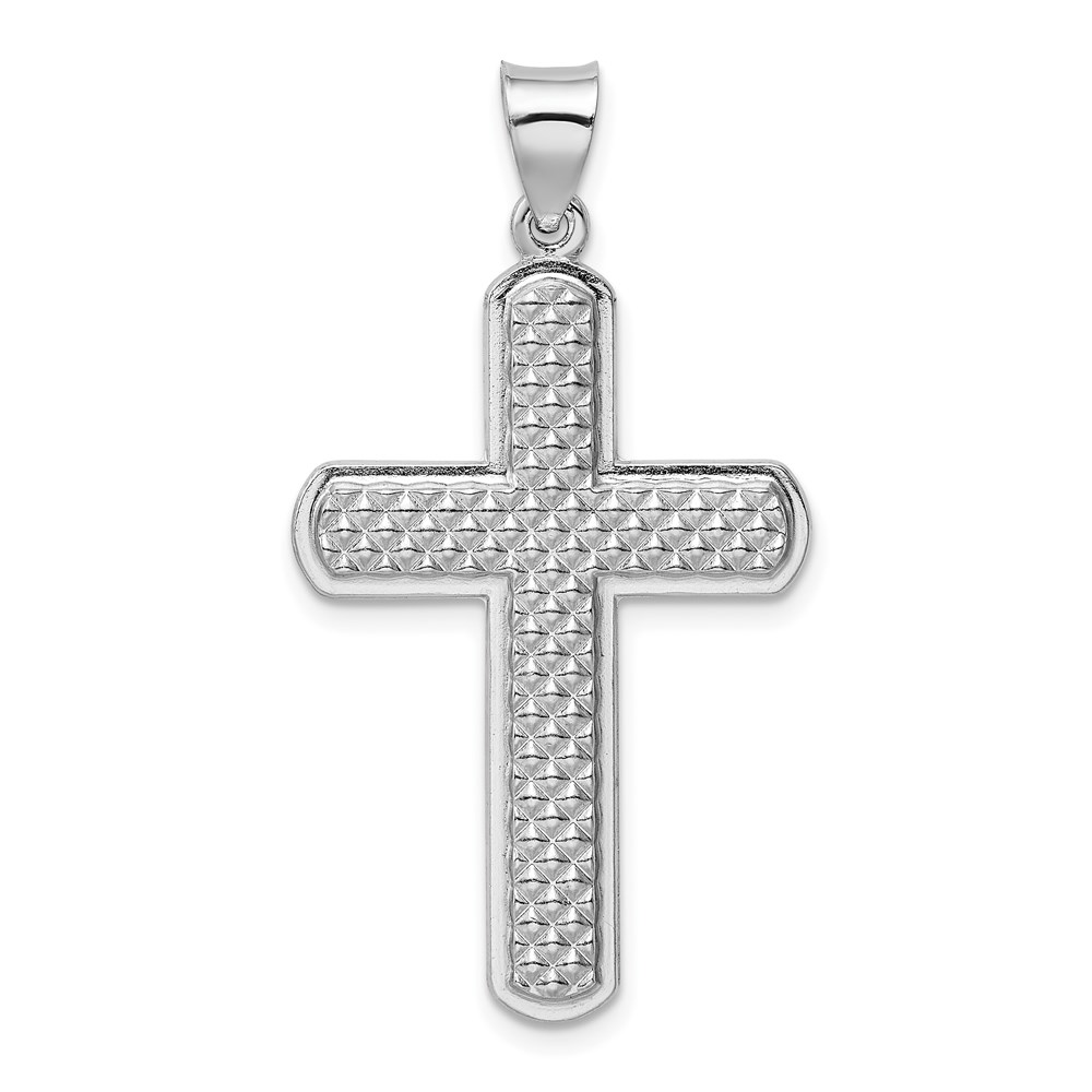 QC9032.jpg Sterling Silver Rhodium-plated Textured & Polished Cross Pendant - Image 1