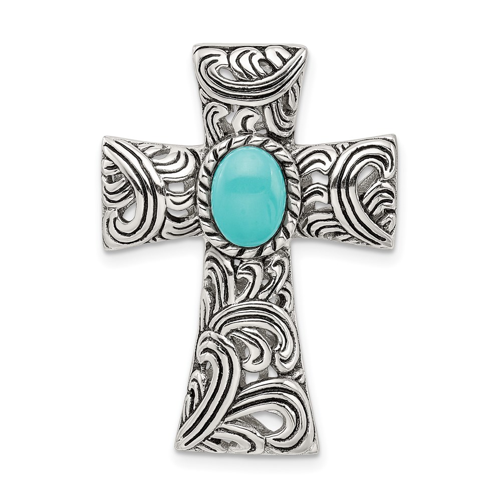 QC9044.jpg Sterling Silver Antiqued Reconstituted Turquoise Cabochon Slide - Image 1