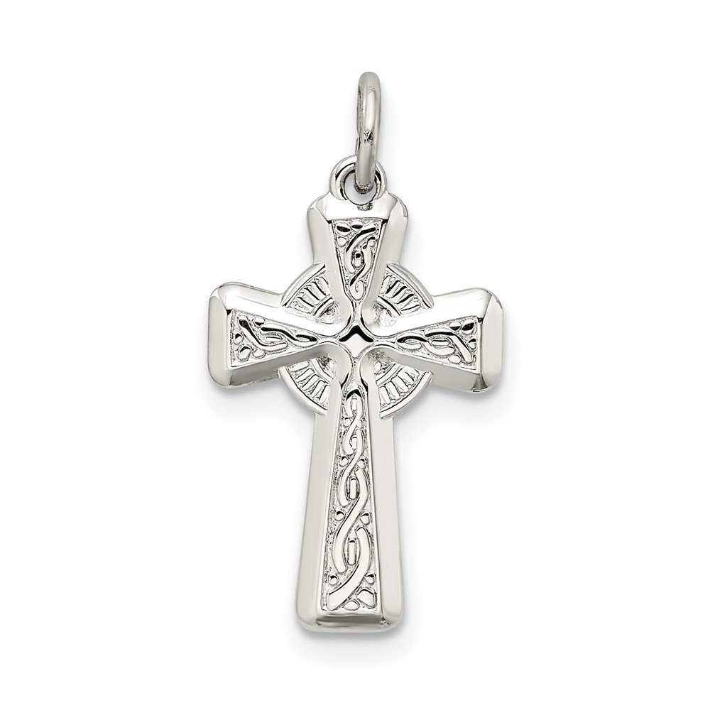 QC9054.jpg Sterling Silver Polished and Textured Celtic Cross Pendant - Image 1