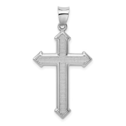 Sterling Silver Rhodium-plated Textured & Polished Cross Pendant