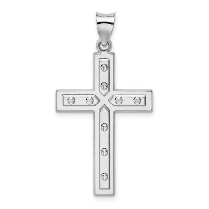Sterling Silver Rhodium-plated Satin & Polished Latin Cross Pendant