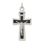 Sterling Silver Black Epoxy INRI Crucifix Pendant